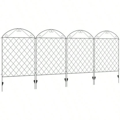 Outsunny Garden Fence, 4 Pack Steel Fence Panels, 11.4 Lx 43 H, Rust - Resistant Animal Barrier Decorative Border Flower Edging Yard, Landscape, Patio, Outdoor Decor, Curved Vines