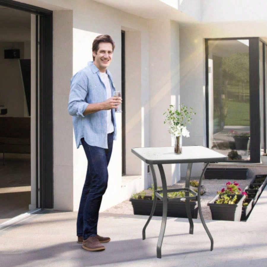 27 Square Bistro Table Garden Dining Table Outdoor Tempered Glass Table