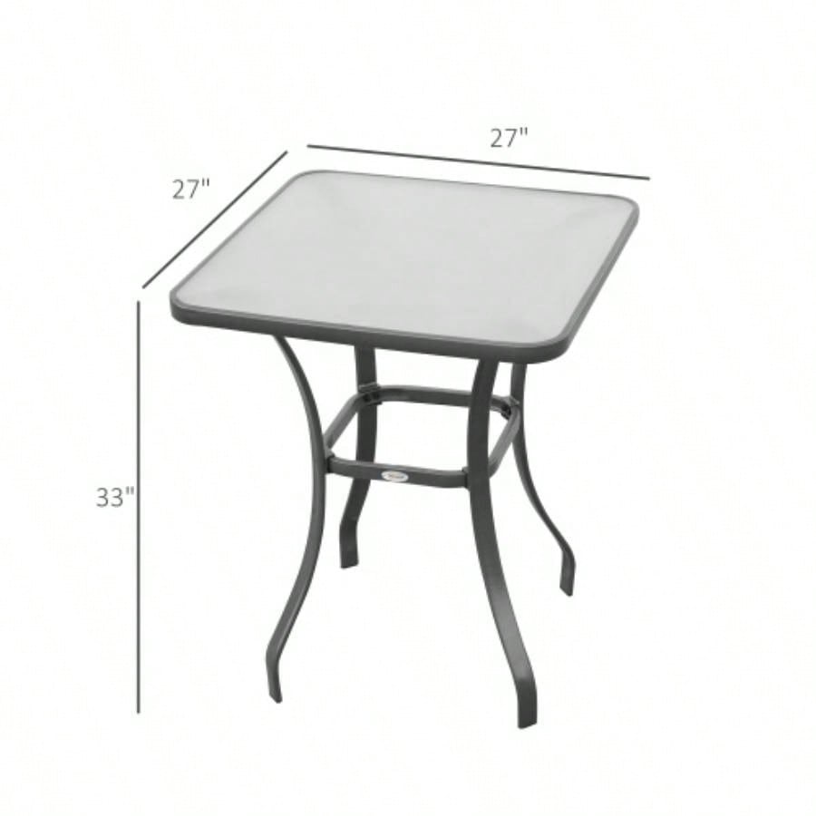 27 Square Bistro Table Garden Dining Table Outdoor Tempered Glass Table