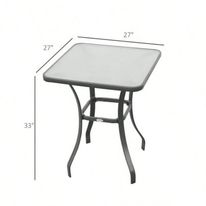 27 Square Bistro Table Garden Dining Table Outdoor Tempered Glass Table
