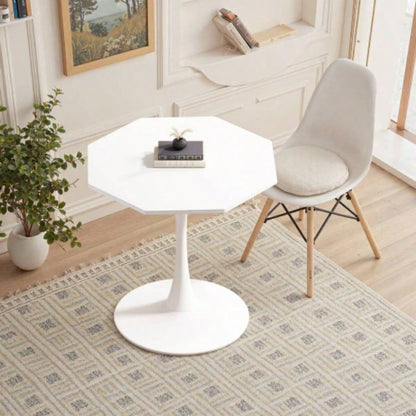 31.50Modern Octagonal Coffee Table with MDF Table Top, Metal Base, Dining Room, Kitchen, Living Room, White