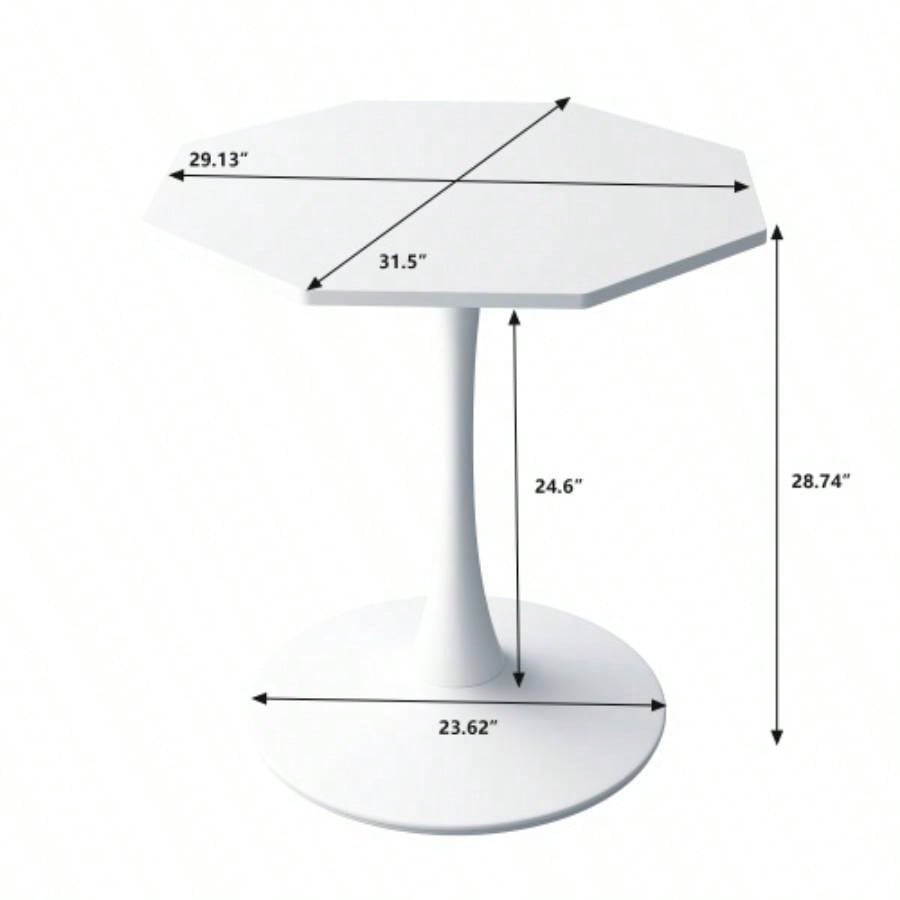 31.50Modern Octagonal Coffee Table with MDF Table Top, Metal Base, Dining Room, Kitchen, Living Room, White