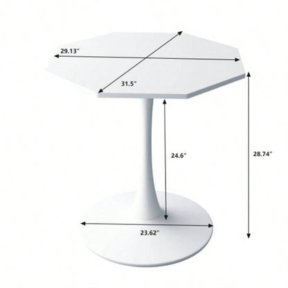 31.50Modern Octagonal Coffee Table with MDF Table Top, Metal Base, Dining Room, Kitchen, Living Room, White