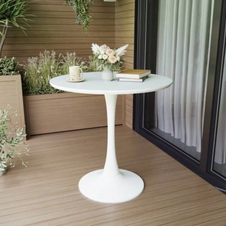 31.5 White Round Dining Table, Tulip Table Kitchen Dining Table 2 - 4 People with MDF Table Top Pedestal Base, Mid - End Table Leisure Coffee Table Office Living Room Table