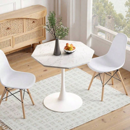 31.50Modern Octagonal Coffee Table with MDF Table Top, Metal Base, Dining Room, Kitchen, Living Room, White