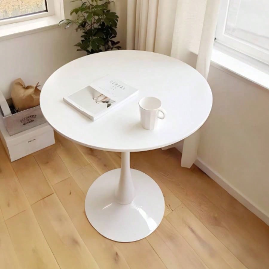 31.5 White Round Dining Table, Tulip Table Kitchen Dining Table 2 - 4 People with MDF Table Top Pedestal Base, Mid - End Table Leisure Coffee Table Office Living Room Table