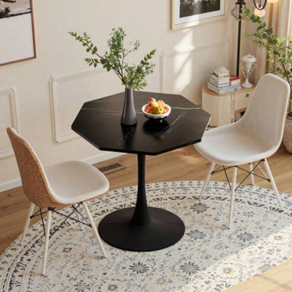 31.50Modern Octagonal Coffee Table with MDF Table Top, Metal Base, Dining Room, Kitchen, Living Room, White