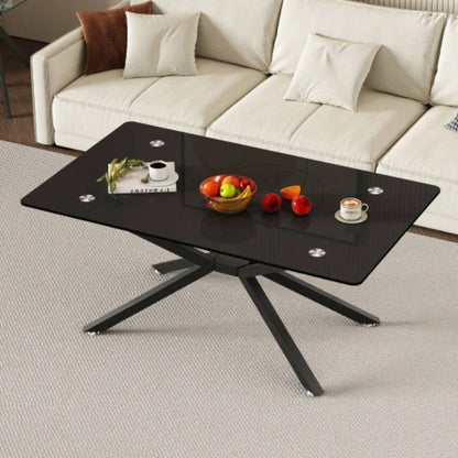 39.37 Rectangular Tempered Glass Coffee Table, Stylish Design with Black Metal, Coffee Table Living Room