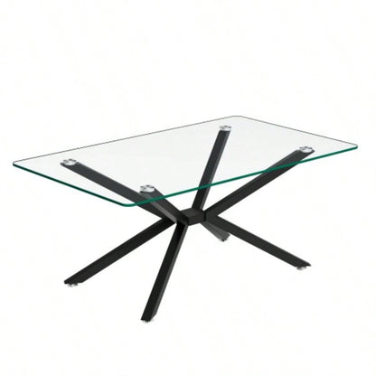 39.37 Rectangular Tempered Glass Coffee Table, Stylish Design with Black Metal, Coffee Table Living Room