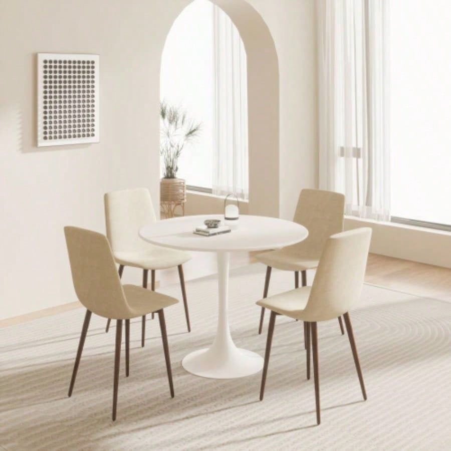 31.5 White Round Dining Table, Tulip Table Kitchen Dining Table 2 - 4 People with MDF Table Top Pedestal Base, Mid - End Table Leisure Coffee Table Office Living Room Table
