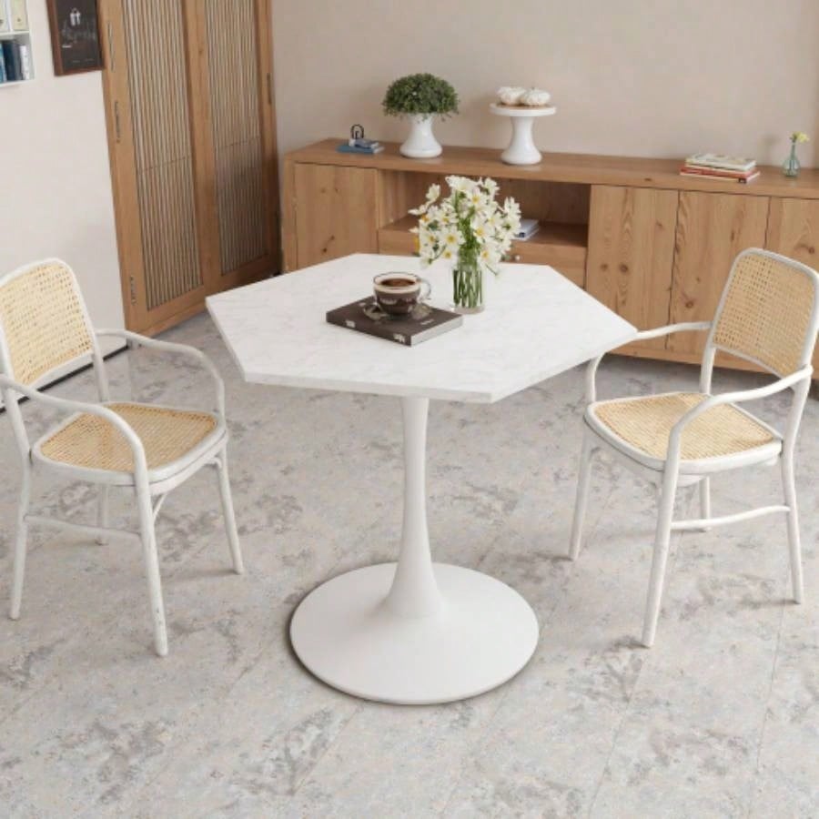 31.50Modern Octagonal Coffee Table with MDF Table Top, Metal Base, Dining Room, Kitchen, Living Room, White