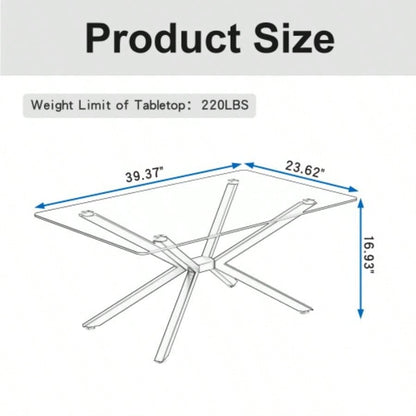 39.37 Rectangular Tempered Glass Coffee Table, Stylish Design with Black Metal, Coffee Table Living Room
