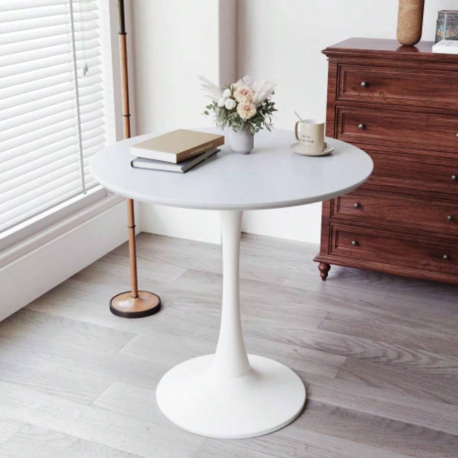 31.5 White Round Dining Table, Tulip Table Kitchen Dining Table 2 - 4 People with MDF Table Top Pedestal Base, Mid - End Table Leisure Coffee Table Office Living Room Table
