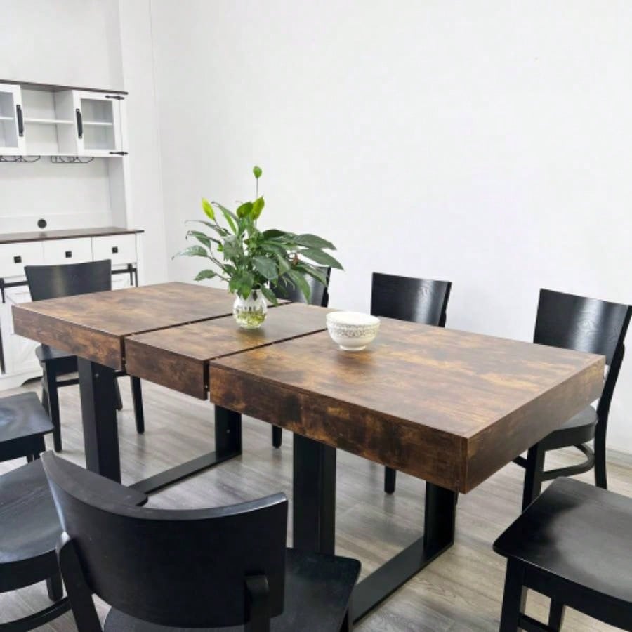 Extendable Dining Room Table 6 8 10, Modern Farmhouse Wooden Kitchen Expanding Table, Long Large Expandable Dining Room Conference Table