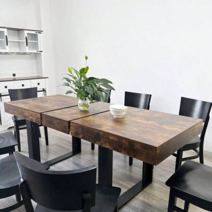 Extendable Dining Room Table 6 8 10, Modern Farmhouse Wooden Kitchen Expanding Table, Long Large Expandable Dining Room Conference Table