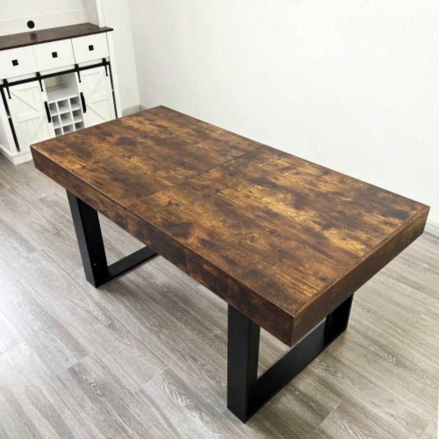 Extendable Dining Room Table 6 8 10, Modern Farmhouse Wooden Kitchen Expanding Table, Long Large Expandable Dining Room Conference Table