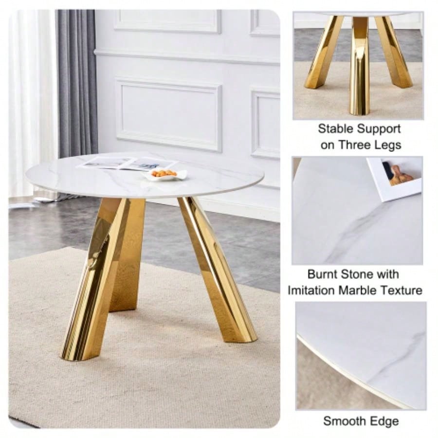 42 Luxury Sintered Stone Table: 0.45 Durable Top+ 6 Steel, 500lb Capacity, Stain/Heat - Resistant White/Gray Veined Surface - Modern Minimalist Design