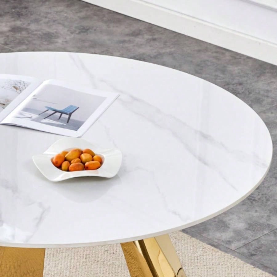 42 Luxury Sintered Stone Table: 0.45 Durable Top+ 6 Steel, 500lb Capacity, Stain/Heat - Resistant White/Gray Veined Surface - Modern Minimalist Design