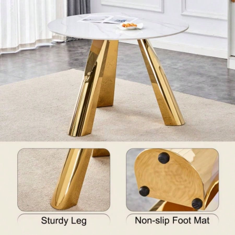 42 Luxury Sintered Stone Table: 0.45 Durable Top+ 6 Steel, 500lb Capacity, Stain/Heat - Resistant White/Gray Veined Surface - Modern Minimalist Design