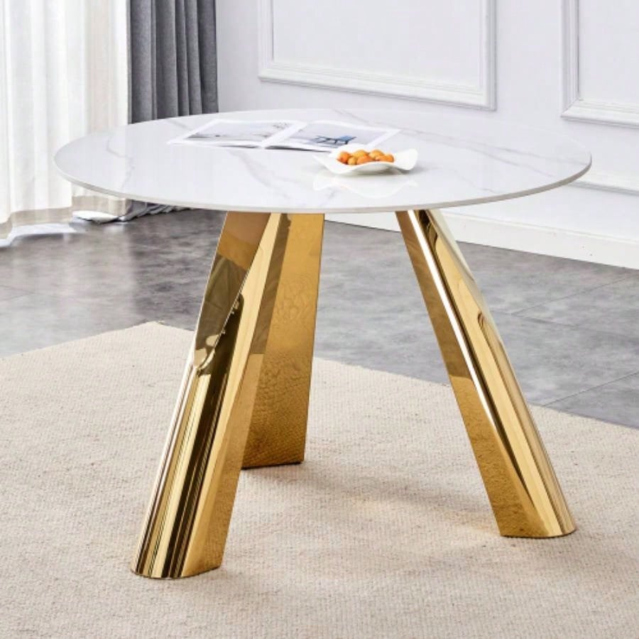 42 Luxury Sintered Stone Table: 0.45 Durable Top+ 6 Steel, 500lb Capacity, Stain/Heat - Resistant White/Gray Veined Surface - Modern Minimalist Design