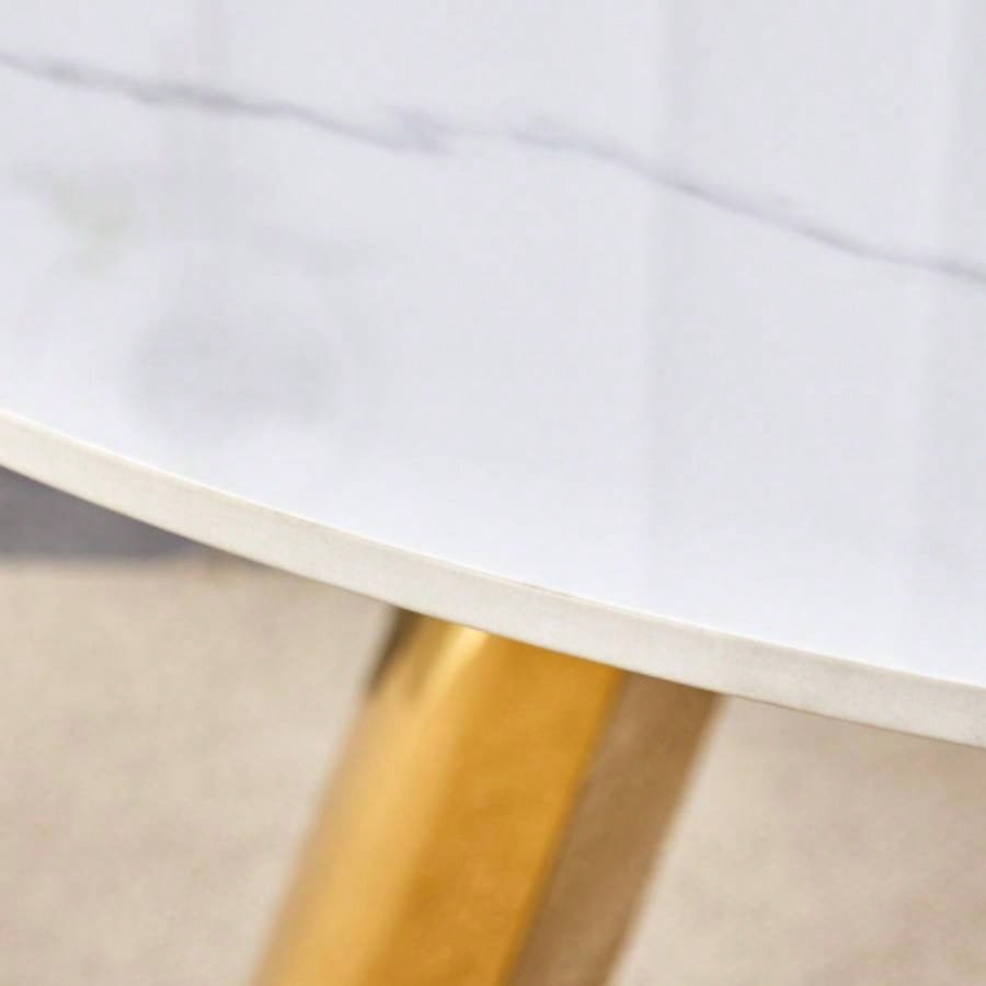 42 Luxury Sintered Stone Table: 0.45 Durable Top+ 6 Steel, 500lb Capacity, Stain/Heat - Resistant White/Gray Veined Surface - Modern Minimalist Design