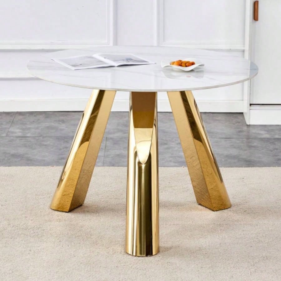 42 Luxury Sintered Stone Table: 0.45 Durable Top+ 6 Steel, 500lb Capacity, Stain/Heat - Resistant White/Gray Veined Surface - Modern Minimalist Design