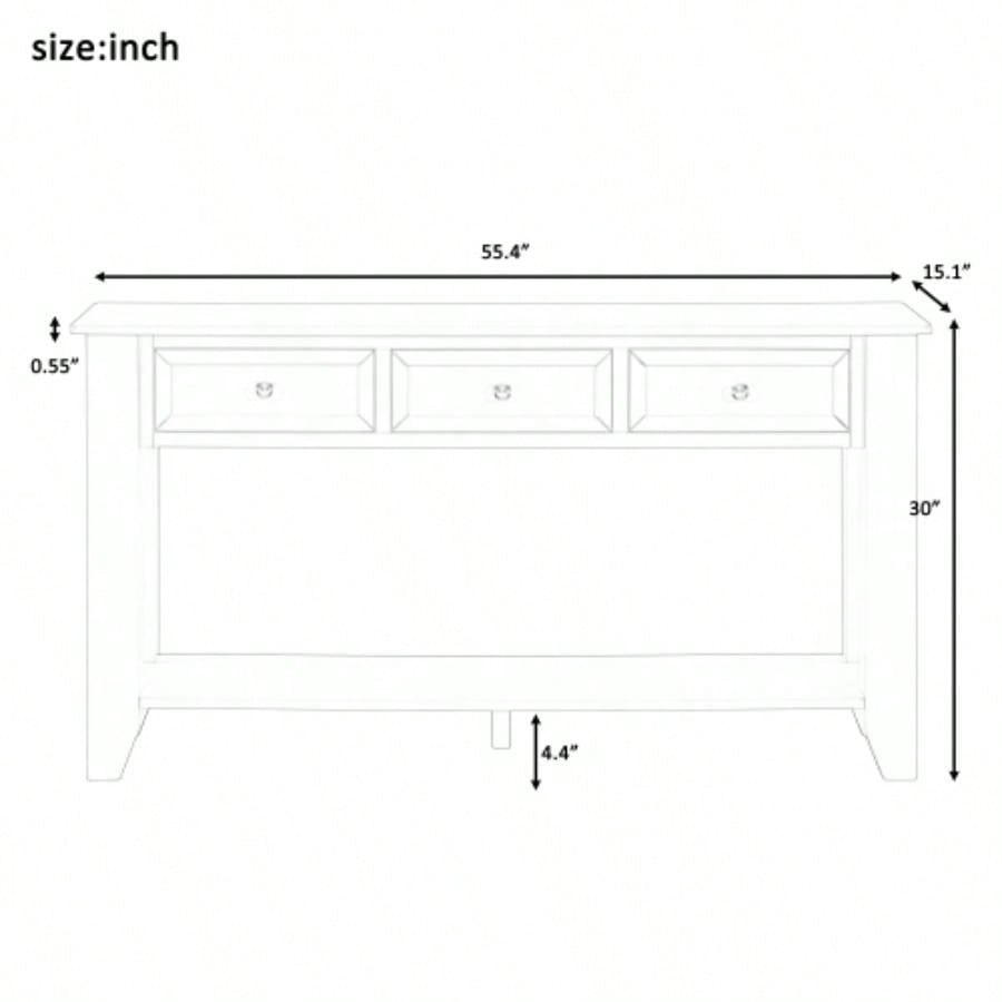 UStyle 55.4 Modern Entryway Console Table with Three Storage Drawers, Sideboard with Poplar and Metal Handles, Contemporary Narrow Sofa Table Living Room, Bedroom, Small Apartments, Foyer