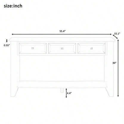 UStyle 55.4 Modern Entryway Console Table with Three Storage Drawers, Sideboard with Poplar and Metal Handles, Contemporary Narrow Sofa Table Living Room, Bedroom, Small Apartments, Foyer