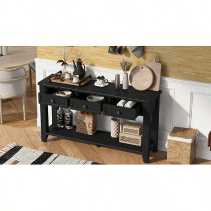 UStyle 55.4 Modern Entryway Console Table with Three Storage Drawers, Sideboard with Poplar and Metal Handles, Contemporary Narrow Sofa Table Living Room, Bedroom, Small Apartments, Foyer