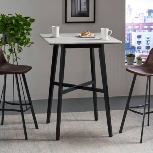 Modern Bar Height 42 Dining Table, Rubberwood and Laminate Table Top, Gray, Black