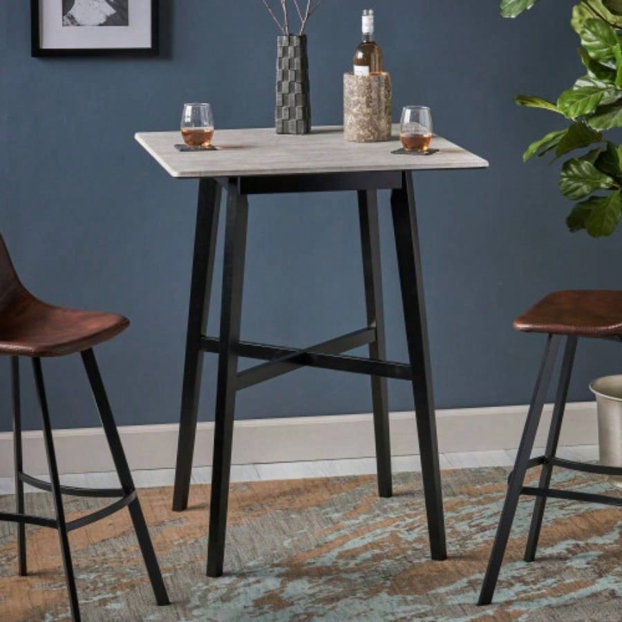 Modern Bar Height 42 Dining Table, Rubberwood and Laminate Table Top, Gray, Black