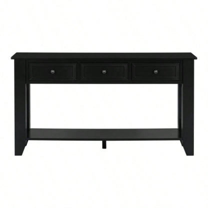 UStyle 55.4 Modern Entryway Console Table with Three Storage Drawers, Sideboard with Poplar and Metal Handles, Contemporary Narrow Sofa Table Living Room, Bedroom, Small Apartments, Foyer