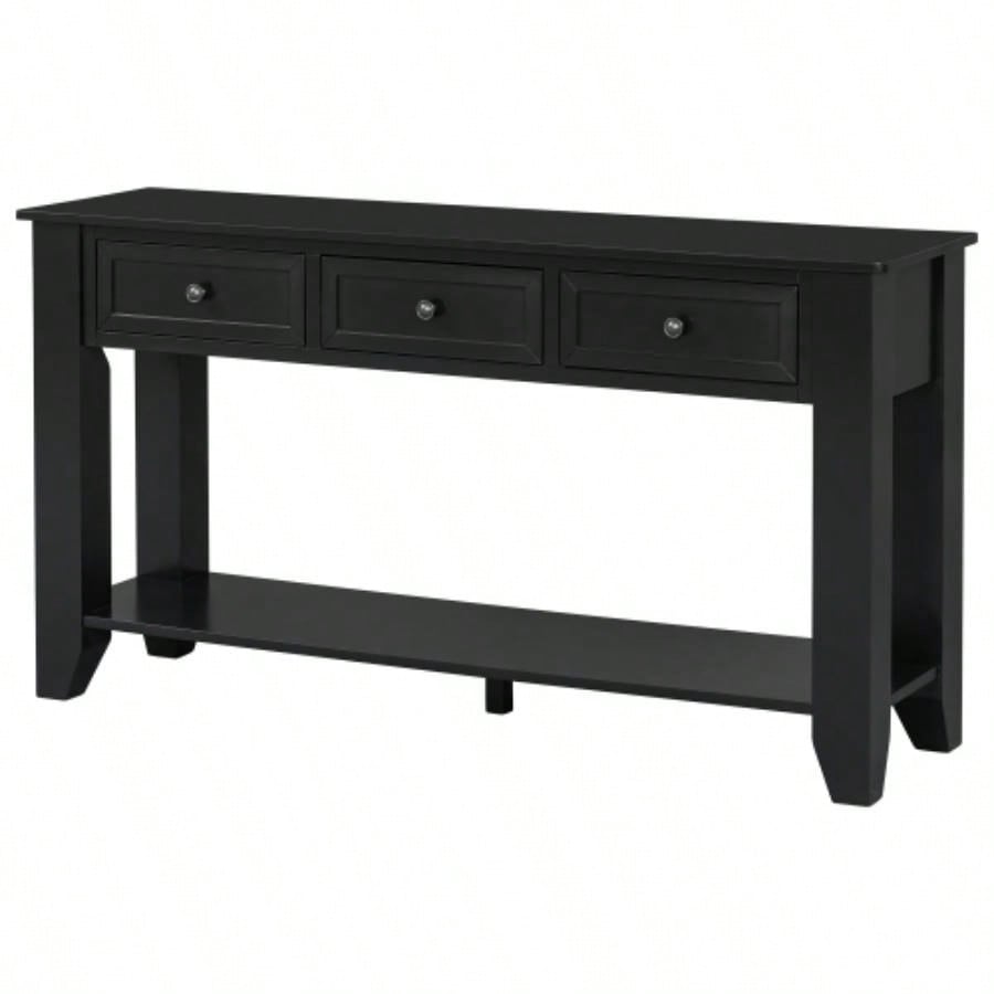 UStyle 55.4 Modern Entryway Console Table with Three Storage Drawers, Sideboard with Poplar and Metal Handles, Contemporary Narrow Sofa Table Living Room, Bedroom, Small Apartments, Foyer