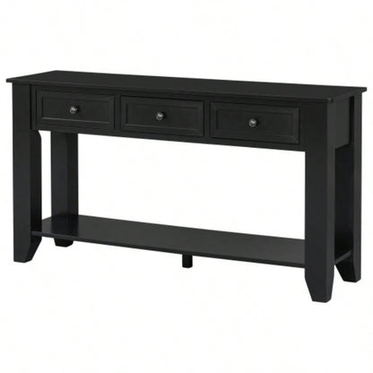 UStyle 55.4 Modern Entryway Console Table with Three Storage Drawers, Sideboard with Poplar and Metal Handles, Contemporary Narrow Sofa Table Living Room, Bedroom, Small Apartments, Foyer