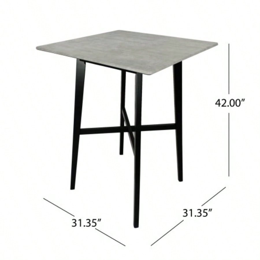 Modern Bar Height 42 Dining Table, Rubberwood and Laminate Table Top, Gray, Black