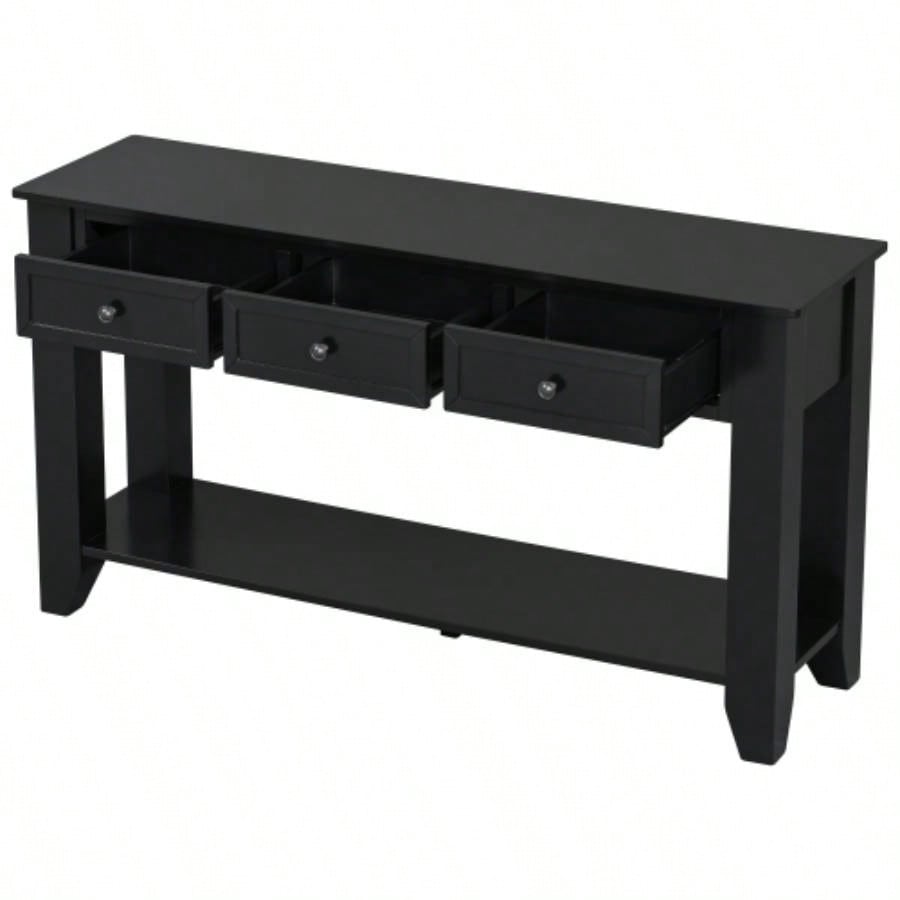 UStyle 55.4 Modern Entryway Console Table with Three Storage Drawers, Sideboard with Poplar and Metal Handles, Contemporary Narrow Sofa Table Living Room, Bedroom, Small Apartments, Foyer