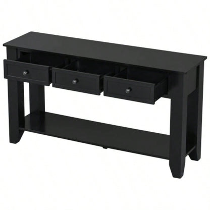 UStyle 55.4 Modern Entryway Console Table with Three Storage Drawers, Sideboard with Poplar and Metal Handles, Contemporary Narrow Sofa Table Living Room, Bedroom, Small Apartments, Foyer