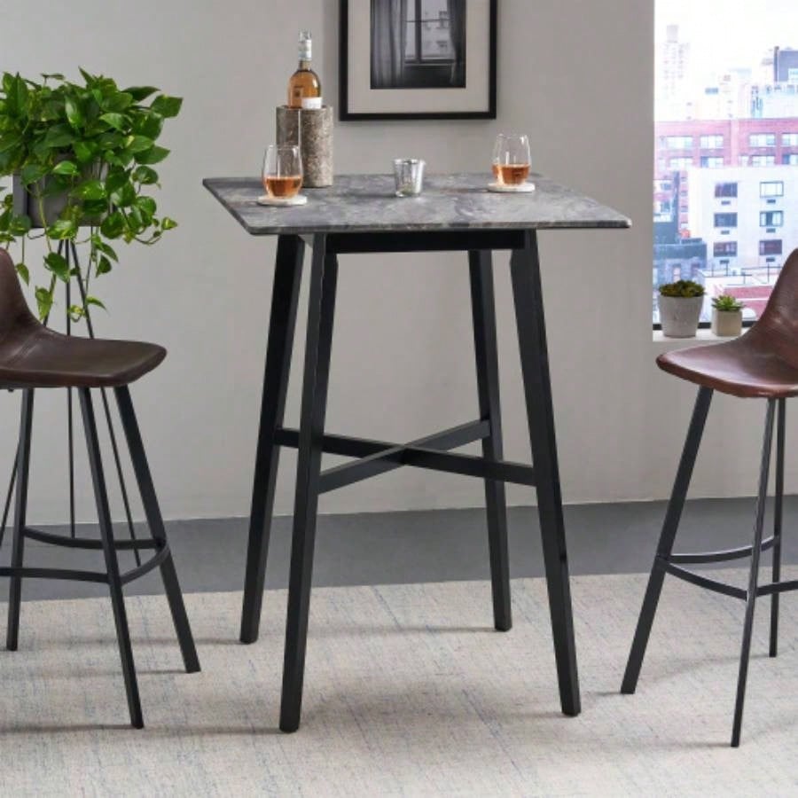 Modern Bar Height 42 Dining Table, Rubberwood and Laminate Table Top, Gray, Black