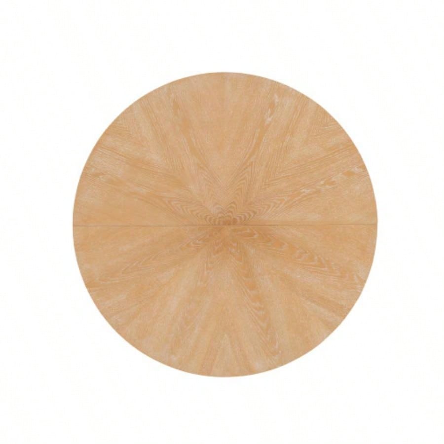 Mid - Modern 39.4 Round Dining Table with Intersecting Wooden, Rubberwood Plywood Construction, Oak Veneer