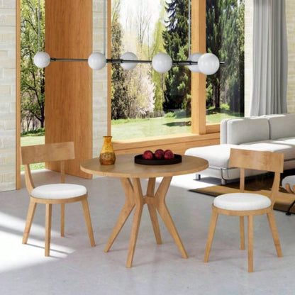 Mid - Modern 39.4 Round Dining Table with Intersecting Wooden, Rubberwood Plywood Construction, Oak Veneer