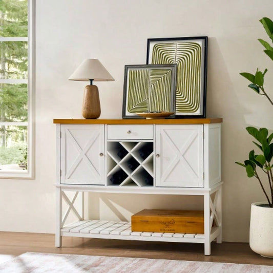 Bar cabinet Console Table with 2 - Door Cabinet 1 Drawers, Coffee Bar, Wine rack, Entryway Table with Storage Shelf, Sofa Tables Buffet Sideboard Kitchen, Hallway, Dining, Living Room, White