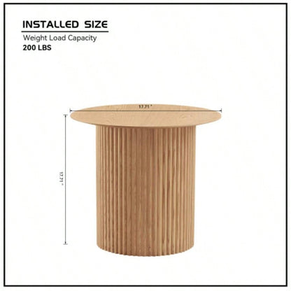 17.71 inch Round Fluted Side Table Circle Small Accent Table Living Room Mid Circle Bedside Table Bedroom Oak