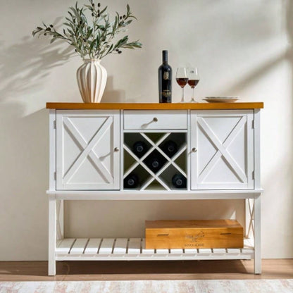 Bar cabinet Console Table with 2 - Door Cabinet 1 Drawers, Coffee Bar, Wine rack, Entryway Table with Storage Shelf, Sofa Tables Buffet Sideboard Kitchen, Hallway, Dining, Living Room, White
