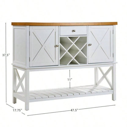 Bar cabinet Console Table with 2 - Door Cabinet 1 Drawers, Coffee Bar, Wine rack, Entryway Table with Storage Shelf, Sofa Tables Buffet Sideboard Kitchen, Hallway, Dining, Living Room, White