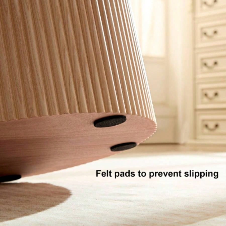 17.71 inch Round Fluted Side Table Circle Small Accent Table Living Room Mid Circle Bedside Table Bedroom Oak