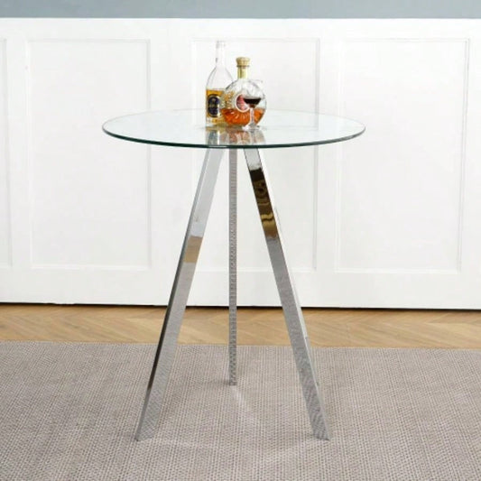 Modern Kitchen Glass dining table ROUND Tempered Glass BAR Table top, BAR Table Metal, electroplated set of 1