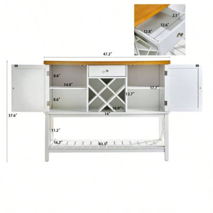 Bar cabinet Console Table with 2 - Door Cabinet 1 Drawers, Coffee Bar, Wine rack, Entryway Table with Storage Shelf, Sofa Tables Buffet Sideboard Kitchen, Hallway, Dining, Living Room, White
