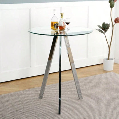 Modern Kitchen Glass dining table ROUND Tempered Glass BAR Table top, BAR Table Metal, electroplated set of 1
