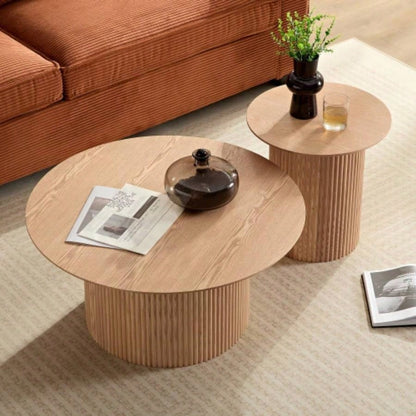 17.71 inch Round Fluted Side Table Circle Small Accent Table Living Room Mid Circle Bedside Table Bedroom Oak