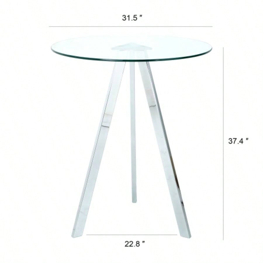 Modern Kitchen Glass dining table ROUND Tempered Glass BAR Table top, BAR Table Metal, electroplated set of 1